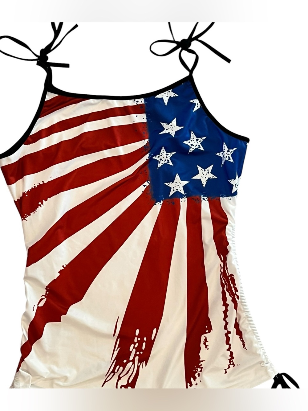 American Flag Women's Sun Burst Spaghetti Strap Tank Top XL New-flaw
